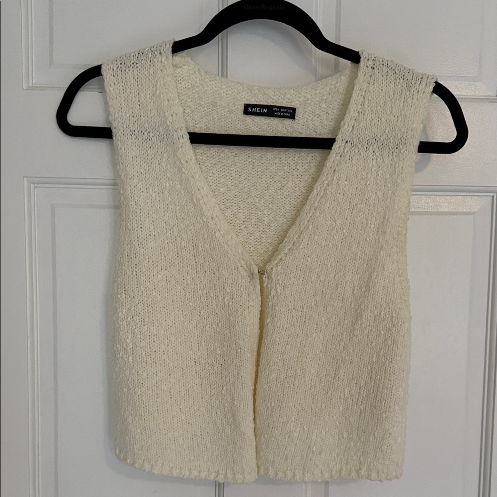 SHEIN Cream Knit V-Neck Vest